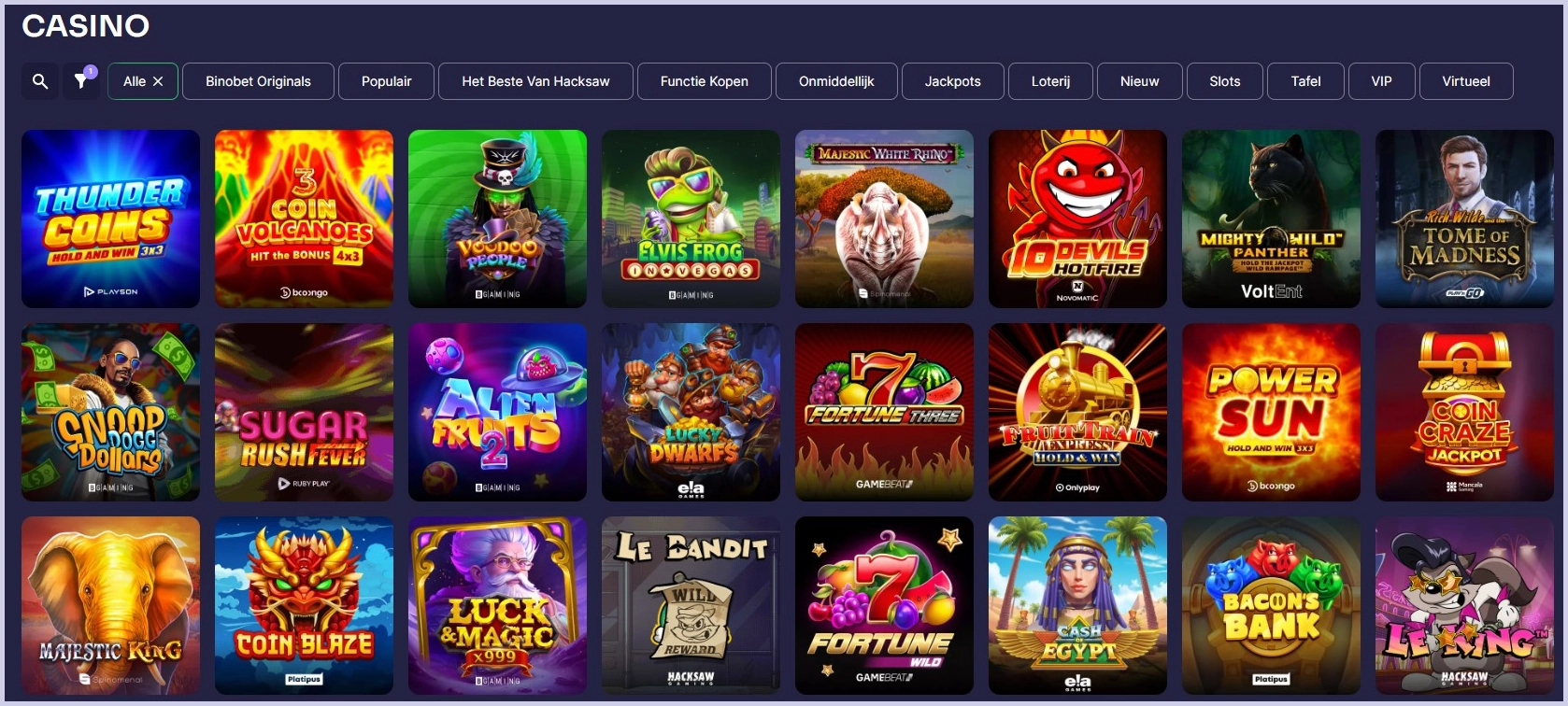 Speel jackpots en slots bij Binobet