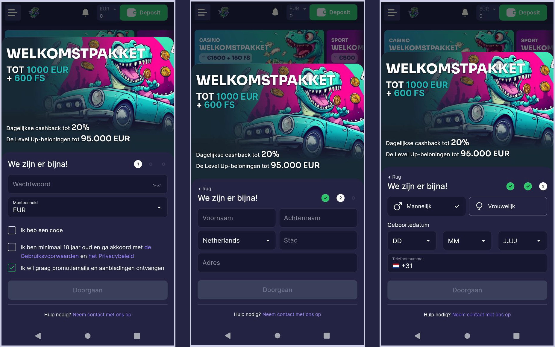 Registratieproces voor een nieuw account